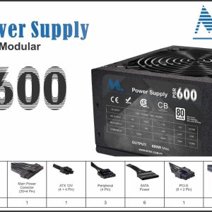 FONTE 600W MTEK PSR-600 80-PLUS SEMI-MOD *G