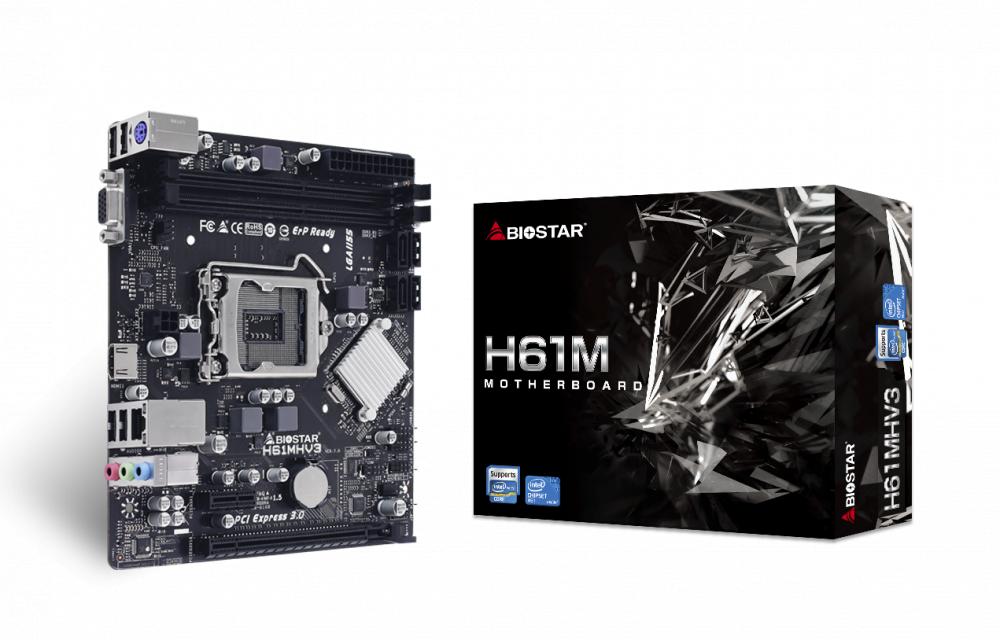 Placa Mãe 1155 Biostar H61MHV3 2xDDR3, 1xVGA D-Sub, 1xHDMI, 4xUSB-A 2.0, 1xRJ45 Gigabit, 1xAudio, M-ATX