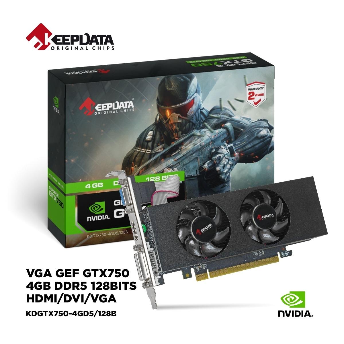 Placa de Video Keepdata GeForce GTX750, 4GB GDDR5, 128Bits, 1x DVI 1x HDMI 1x VGA, KDGTX750-4GD5, Lowprofile