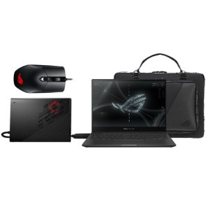 Notebook Asus ROG Flow X13 GV301QH-K6325T, AMD Ryzen 9 5980HS 3.30GHz (4.80GHz), 16GB RAM, 1TB SSD, Tela 13.4" 360° Touch WUXGA IPS 120Hz, GTX1650 4GB, ROG XG Mobile RTX3080, Windows 10 64BIT, Maleta+Mouse, Espanhol, Preto
