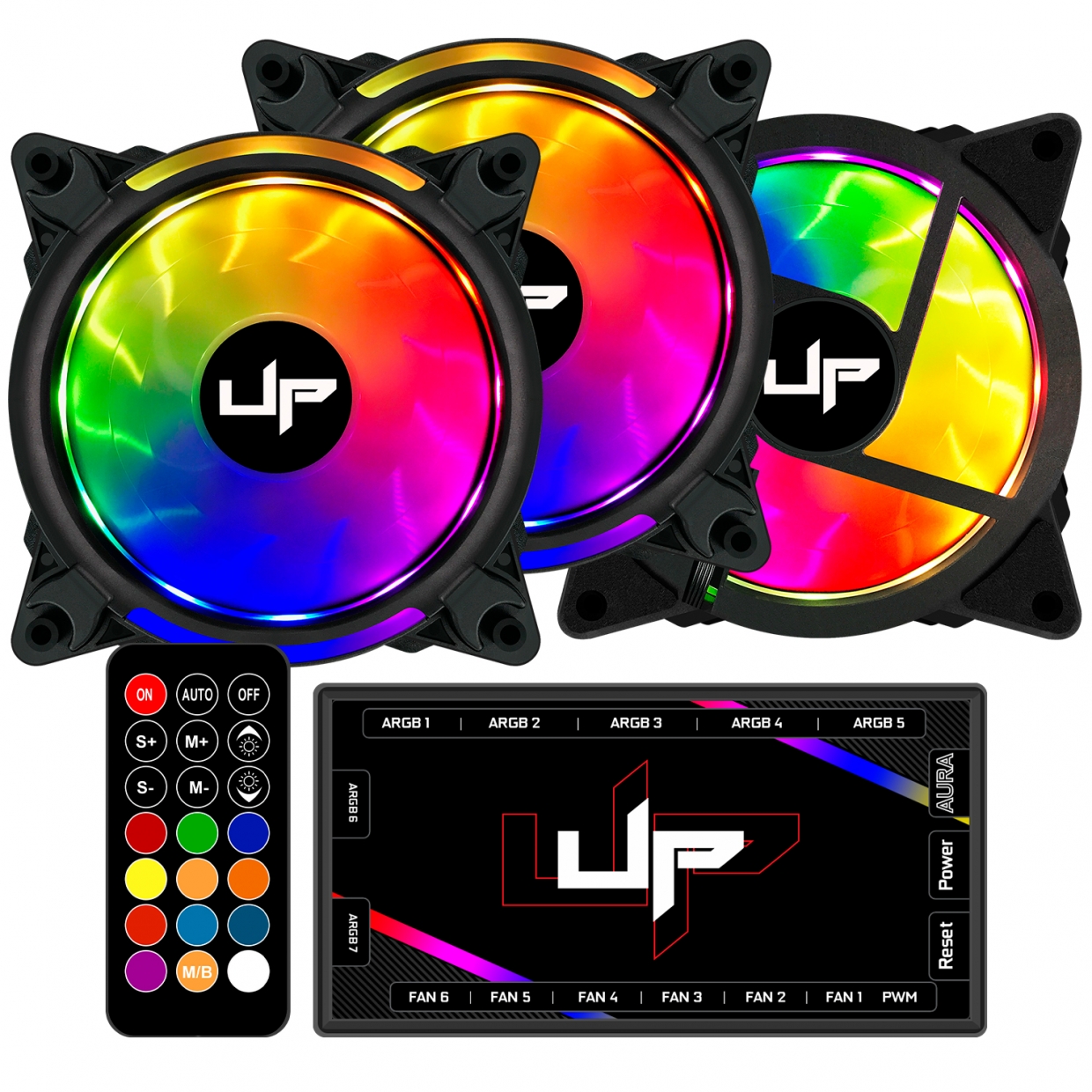 Kit com 5 Cooler Fan de Gabinete UP Gamer Elite, ARGB 5v, 120mm, c/Controle, Black - Imagem 4