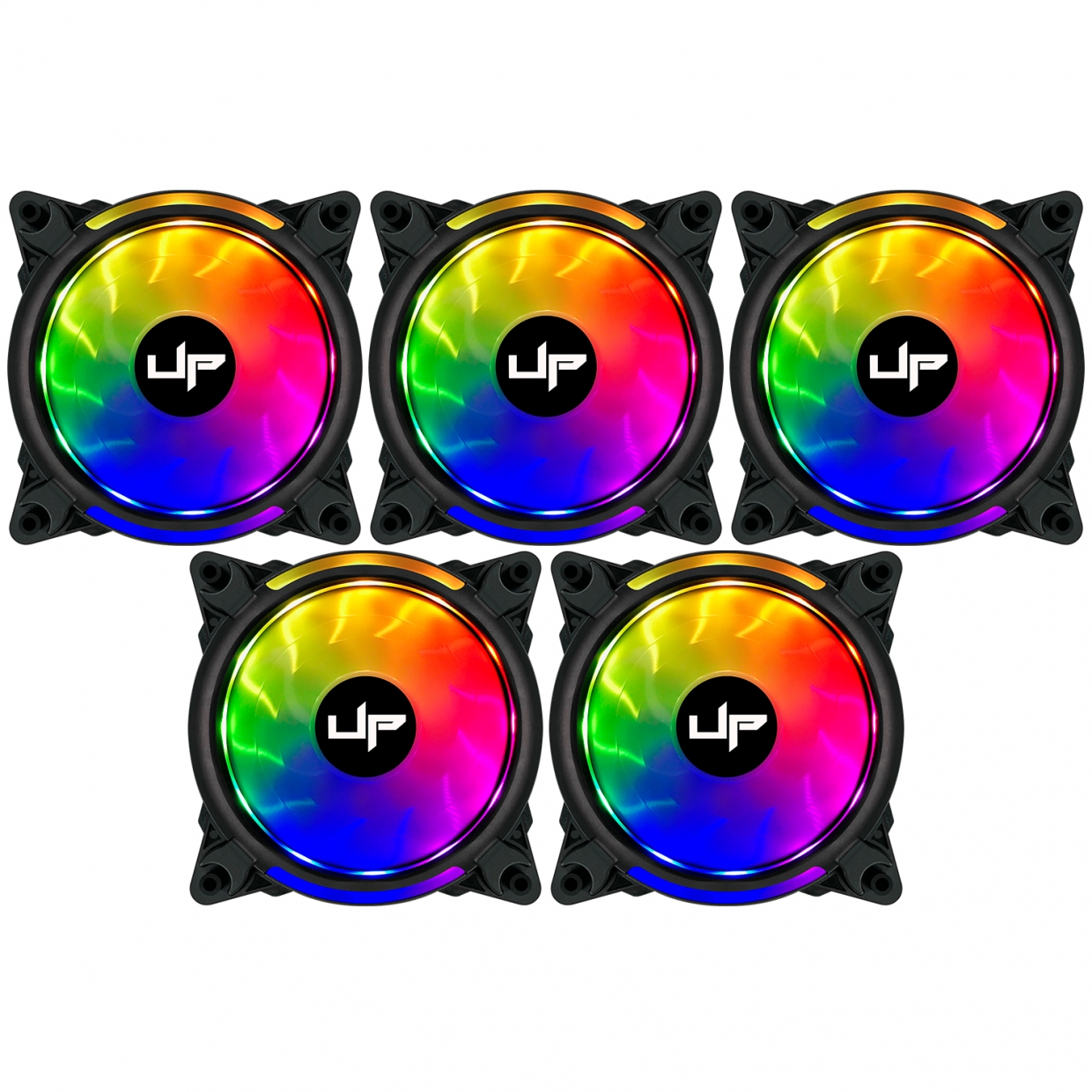 Kit com 5 Cooler Fan de Gabinete UP Gamer Elite, ARGB 5v, 120mm, c/Controle, Black