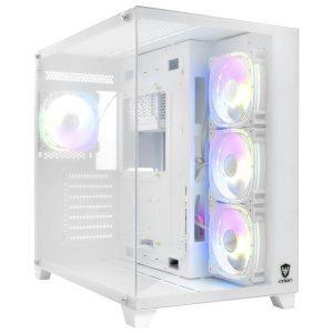 Gabinete Gamer, Aquario, Sate K897, MID Tower, ARGB, E-ATX, Frontal e Lateral Vidro Temperado, 4x Fans, Branco 120mm ARGB