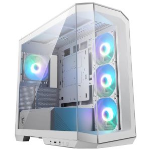 Gabinete Gamer, Aquario, MSI Mag Pano 100R PZ, 306-7G24W28-HH9, MID Tower, ARGB, ATX, Frontal e Lateral Vidro Temperado, 4x Fans 120mm ARGB, Branco