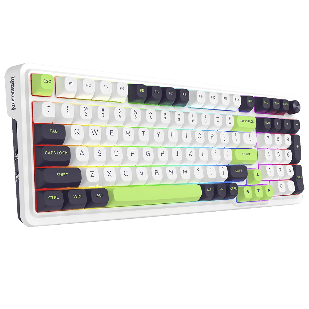 Teclado Gamer Mecânico Redragon Eisa Max K686WBG, RGB 96% Sem Fio USB-C BT, Switch Mambo, Verde/Preto/Branco, Inglês - Imagem 3
