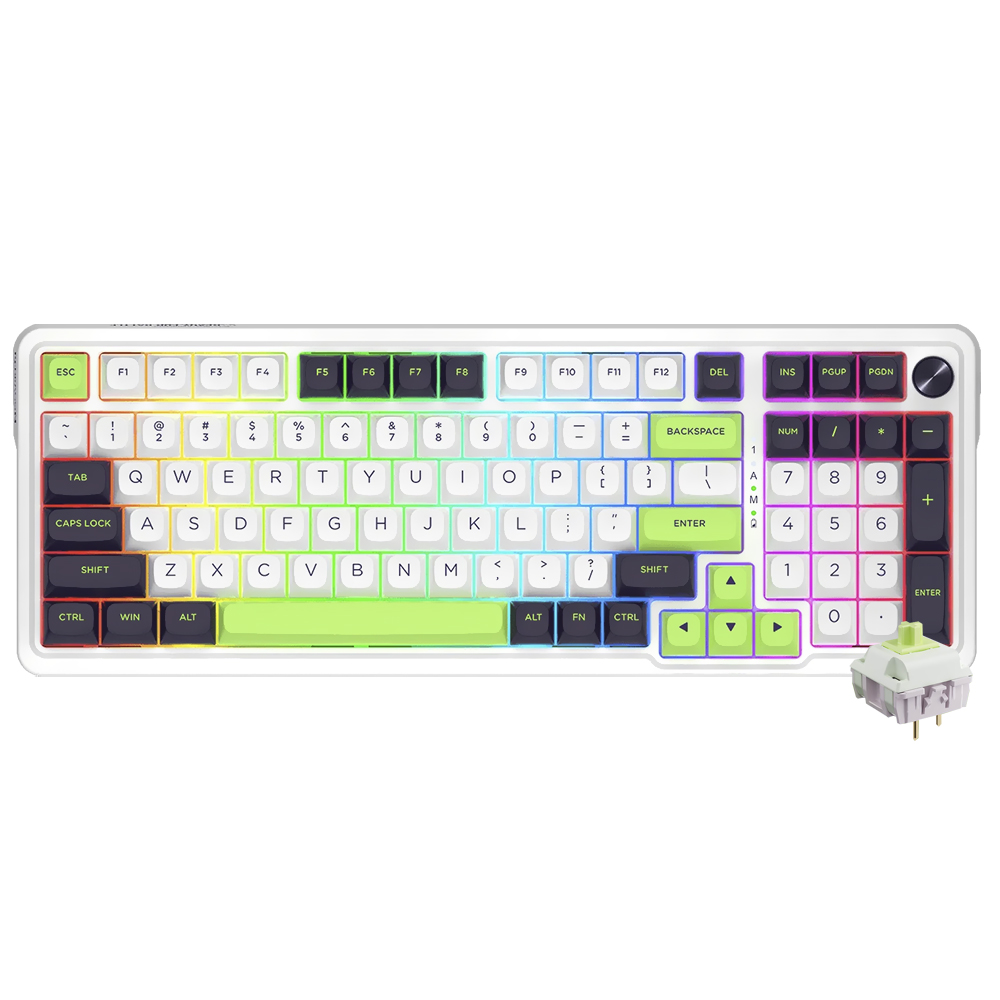 Teclado Gamer Mecânico Redragon Eisa Max K686WBG, RGB 96% Sem Fio USB-C BT, Switch Mambo, Verde/Preto/Branco, Inglês