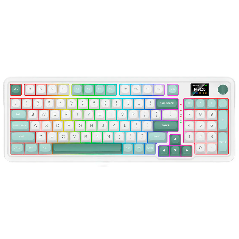 Teclado Gamer Mecânico Redragon Galatin Pro K719 RGB, 96% Sem Fio USB-C BT, Switch Mambo, Branco/Verde, Inglês - Imagem 2