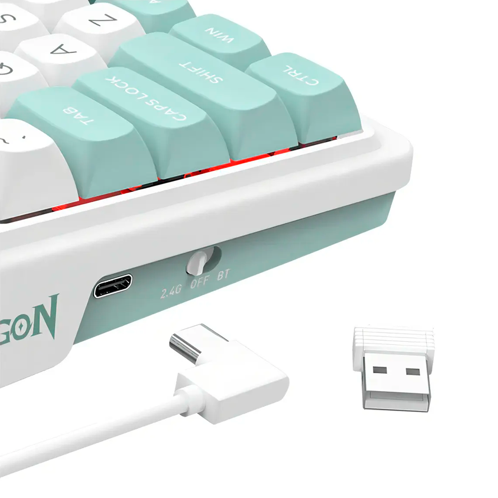 Teclado Gamer Mecânico Redragon Galatin Pro K719 RGB, 96% Sem Fio USB-C BT, Switch Mambo, Branco/Verde, Inglês - Imagem 4