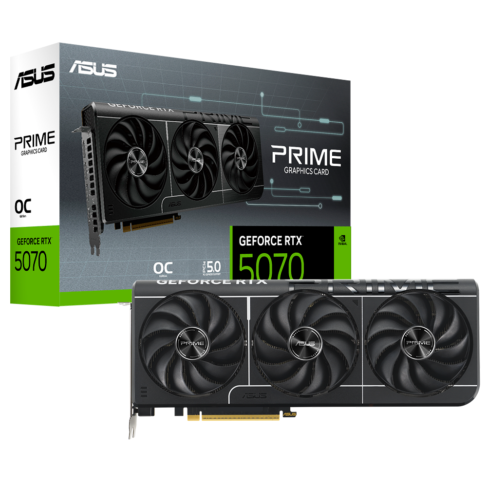Placa de Vídeo Asus GeForce RTX5070 Prime OC Edition, 12GB GDDR7, 192Bits, 1x HDMI 3x DisplayPort, 90YV0M10-M0NA00