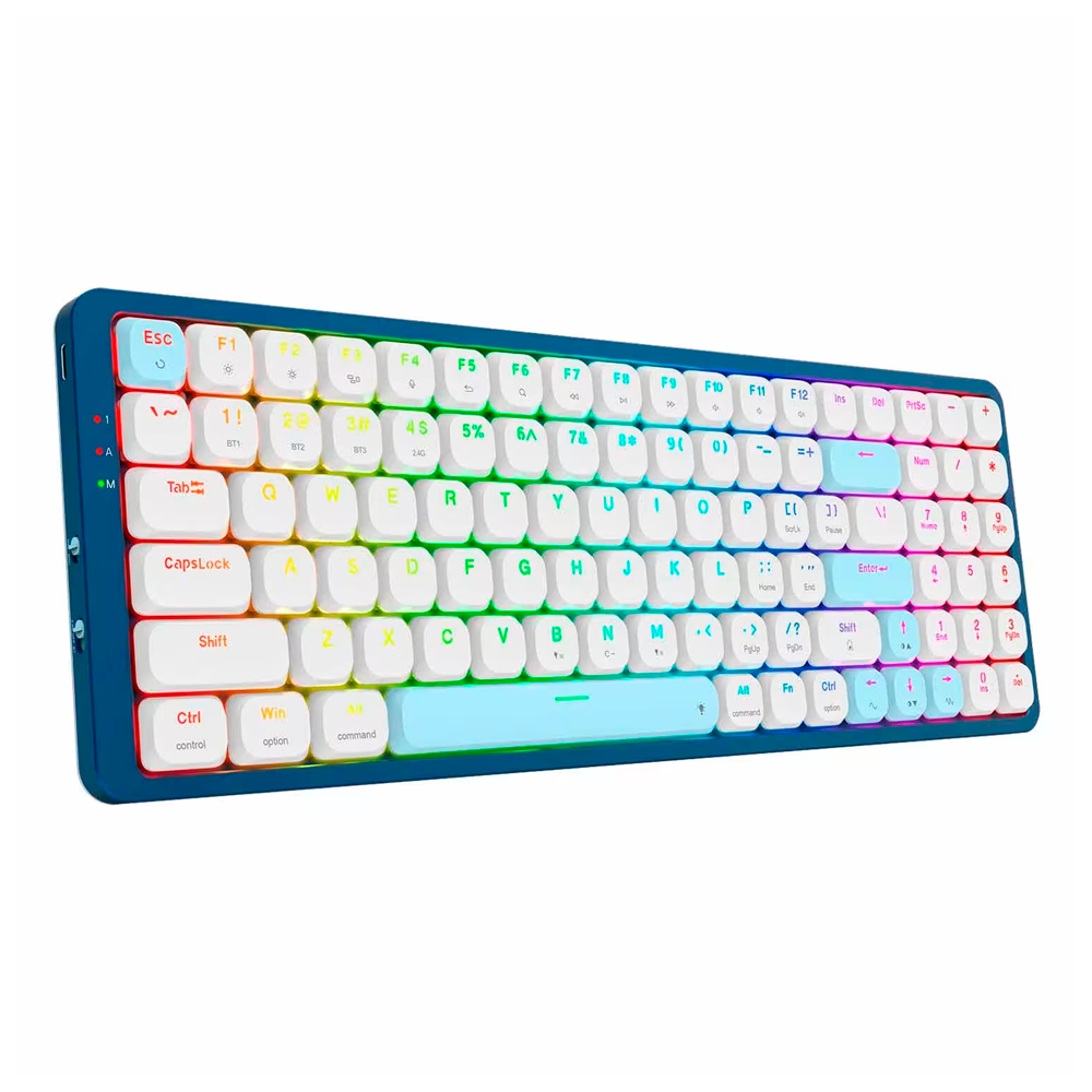 Teclado Gamer Mecânico Redragon Eva Pro K684WB, RGB 96% Sem Fio USB-C BT, Switch Red, Inglês, Branco/Azul - Imagem 2