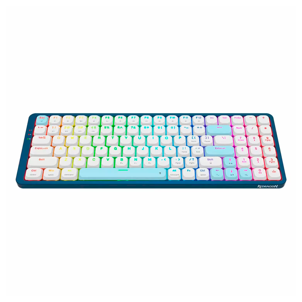 Teclado Gamer Mecânico Redragon Eva Pro K684WB, RGB 96% Sem Fio USB-C BT, Switch Red, Inglês, Branco/Azul - Imagem 3