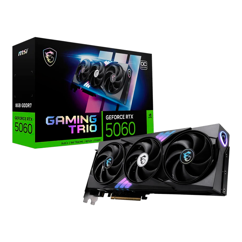 Placa de Vídeo MSI GeForce RTX5060 GAMING TRIO OC, 8GB GDDR7, 128Bits, 1x HDMI 3x DisplayPort, 912-V537-021 G5060-8GTC GDDR7