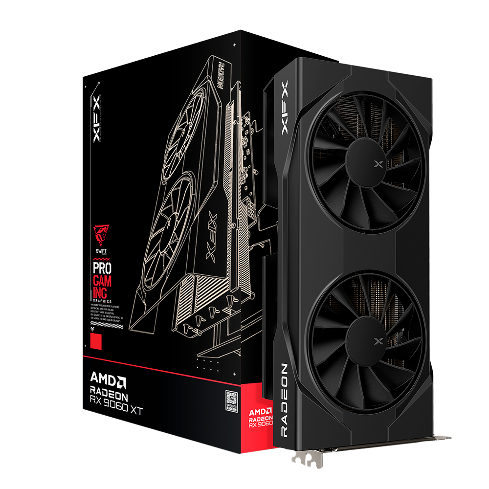 Placa de Vídeo XFX AMD Radeon RX9060XT SWIFT OC GAMING EDITION, 8GB GDDR6, 128Bits, 1x HDMI 2x DisplayPort, RX-96TSW8GBQ RX-96TSW8, Preto