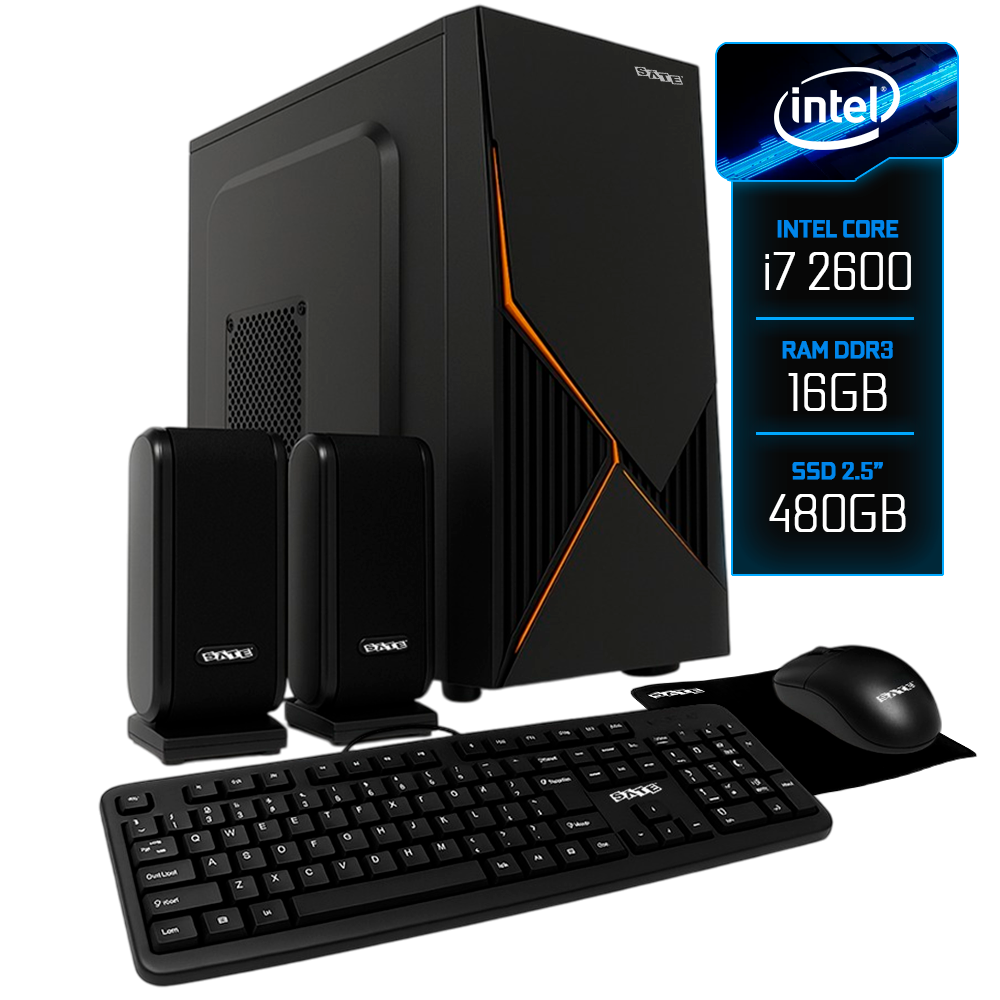 PC Office Montado UP Gamer, Intel Core i7 2600 3.8GHz, 16GB DDR3 1600MHz, SSD 480GB, Placa Mãe B75M, Cooler Processador, Teclado, Mouse