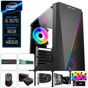 PC Montado UP Gamer Cronos, Intel Core i5 3570 3.8GHz, 16GB DDR3 1600MHz, SSD 480GB, Placa Mãe B75M, Placa de Vídeo GT740 2GB, Fonte 400W, Cooler Processador, Teclado, Mouse, Fans ARGB