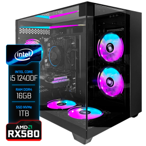 PC Gamer Montado Intel Core i5 12400F, Radeon RX580 16GB GDDR5, 16GB RAM DDR4, SSD 1TB NVMe, Aquário, Preto