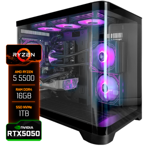 PC Gamer Montado, Ryzen 5 5500 4.20Ghz, RTX5050 Zotac TWIN EDGE 8GB, 16GB RAM DDR4, SSD 1TB NVME, Placa Mãe AM4 A520M, Fonte 600W, Water Cooler 120mm