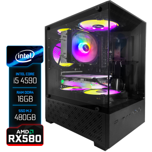 PC Gamer Montado Intel Core i5 4590, Radeon RX580 16GB, 16GB RAM, SSD NVMe 512GB, Preto