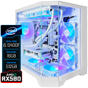 PC Gamer Montado Intel Core i5 12400F, Radeon RX580 16GB, 16GB RAM, SSD NVMe 512GB, Aquário, Branco