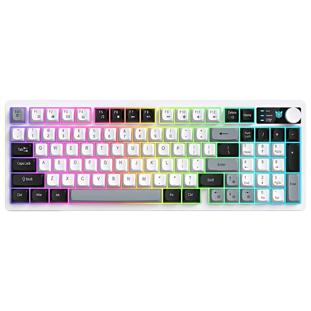 Teclado Onikuma MT902, 65% Sem Fio USB-C, Semi-Mecânico Membrana, Cinza/Preto/Branco, Inglês