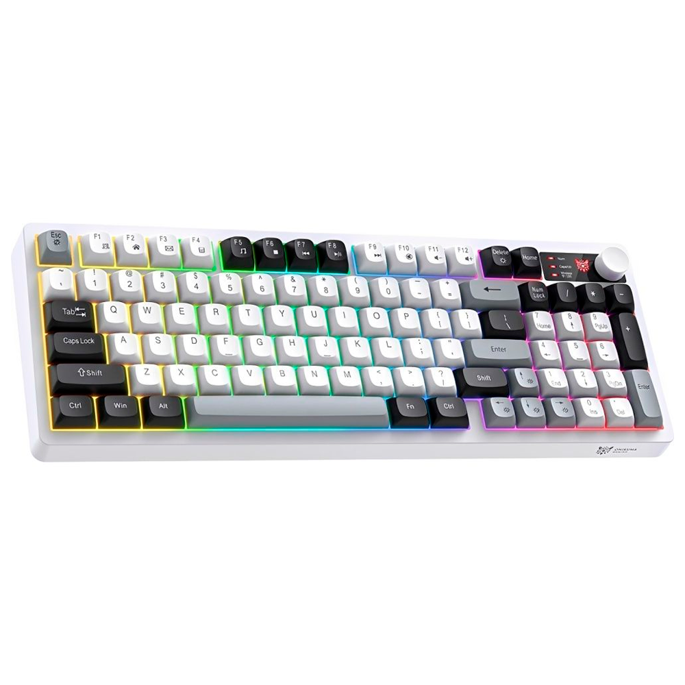 Teclado Onikuma MT902, 65% Sem Fio USB-C, Semi-Mecânico Membrana, Cinza/Preto/Branco, Inglês - Imagem 2