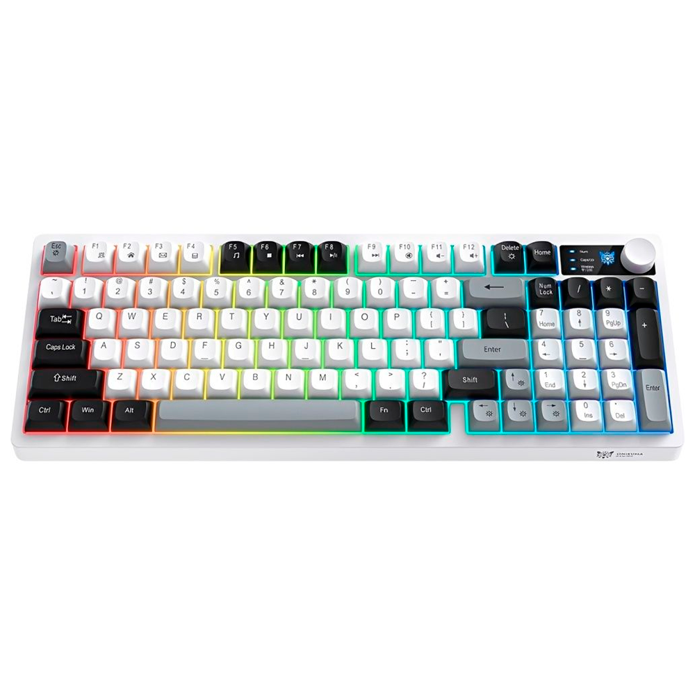 Teclado Onikuma MT902, 65% Sem Fio USB-C, Semi-Mecânico Membrana, Cinza/Preto/Branco, Inglês - Imagem 3