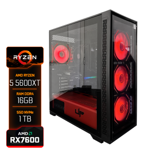 PC Gamer Montado TITAN Ryzen 5 5600XT, Radeon XFX RX7600, 16GB RAM DDR4, SSD 1TB, Fonte 550W, 4x Fans RGB, Optmus Vidro Temperado