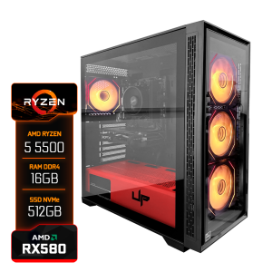 PC Gamer Montado Ironwolf Ryzen 5 5500, Radeon XFX RX580 8GB, 16GB RAM DDR4, SSD 512GB, 4x Fans RGB, Optmus Vidro Temperado
