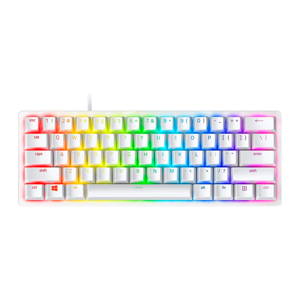 Teclado Gamer Mecânico Razer Huntsman Mini, RGB 60% USB-C, Switch Razer Clicky Roxo, Inglês, Branco Mercury
