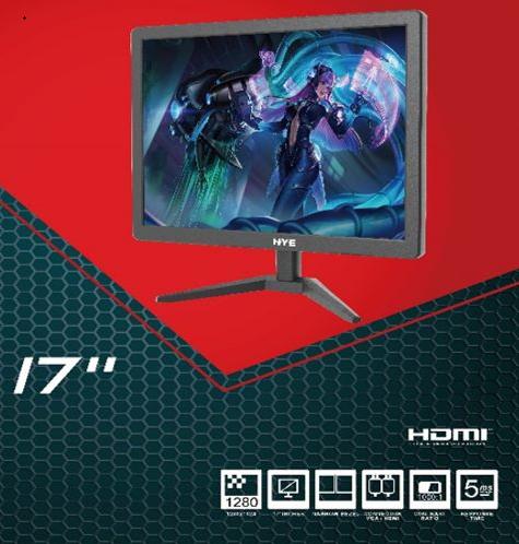 Monitor HYE HYE17NLM 17" HD (1366 x 768), 5ms, 60Hz, 1xHDMI, 1xVGA (D-Sub), Preto