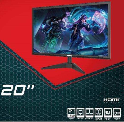 Monitor HYE HYE20NLM 20" HD+ (1600 x 900), 5ms, 60Hz, 1xHDMI, 1xVGA (D-Sub), Preto - Imagem 2