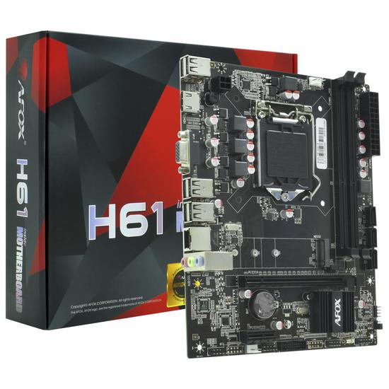 Placa Mãe 1155 Afox IH61-MA5-V6 2xDDR3, 1xM.2 NVMe, 1xVGA D-Sub, 1xHDMI, 6xUSB-A 2.0, 1xRJ45 Gigabit, 1xAudio, M-ATX