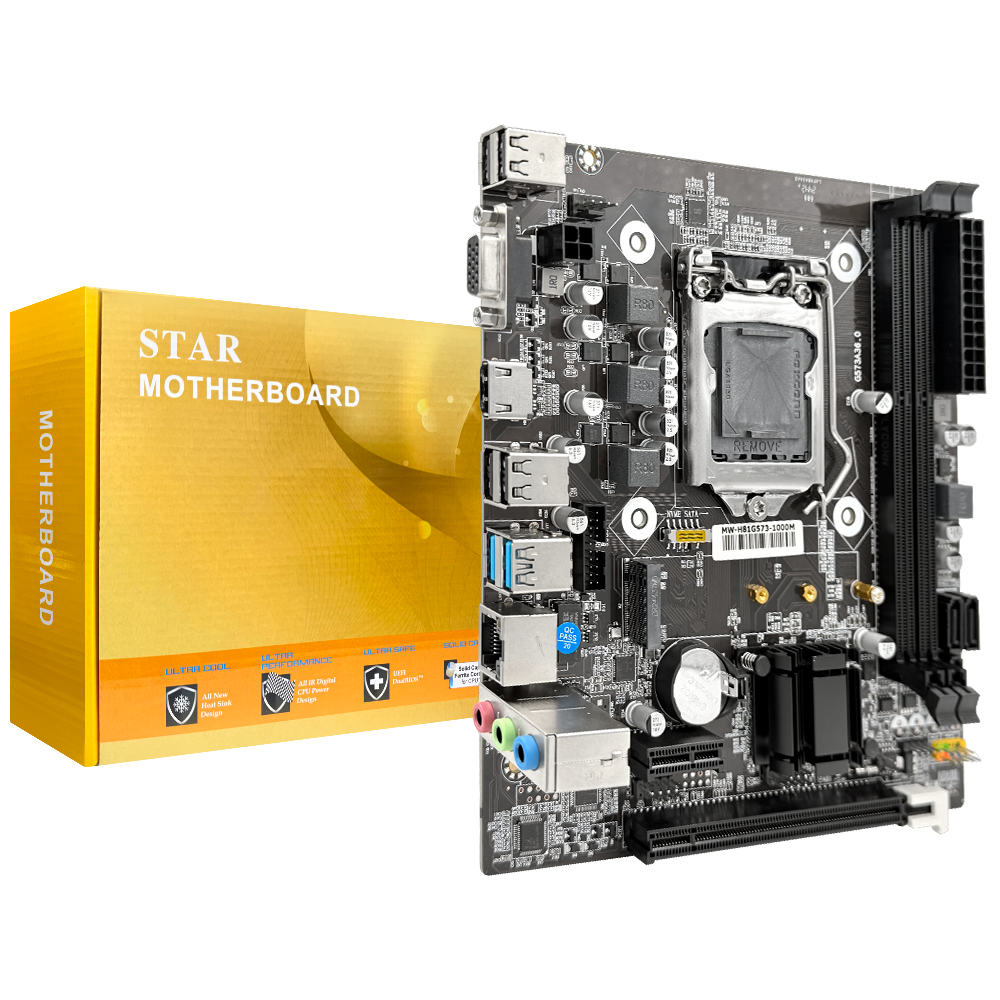 Placa Mãe 1150 Star H81 2xDDR3, 1xM.2 NVMe, 1xVGA D-Sub, 1xHDMI, 2xUSB-A 3.0, 4xUSB-A 2.0, 1xRJ45 Gigabit, 1xAudio, M-ATX