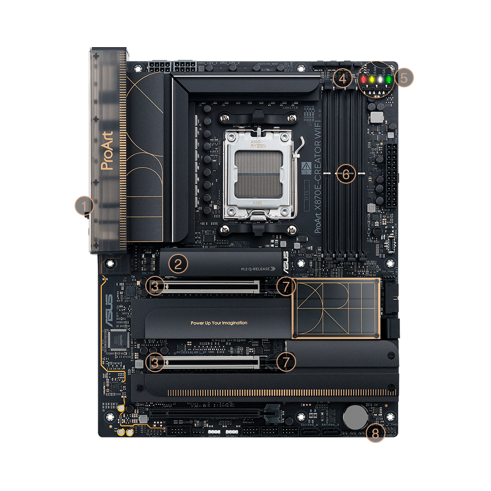 MB AM5 ASUS X870E-CREATOR PROART WIFI DDR5/HDMI/DP/3USB-C/5M.2 - Imagem 2
