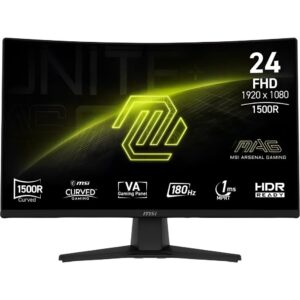 Monitor Msi Mag 242C Curvo 24" Full HD (1920x1080), 180Hz, 1ms, 1xHDMI 2.0, 1xDisplayPort 1.2, 1xConector de Audio, Adaptive-Sync, Preto