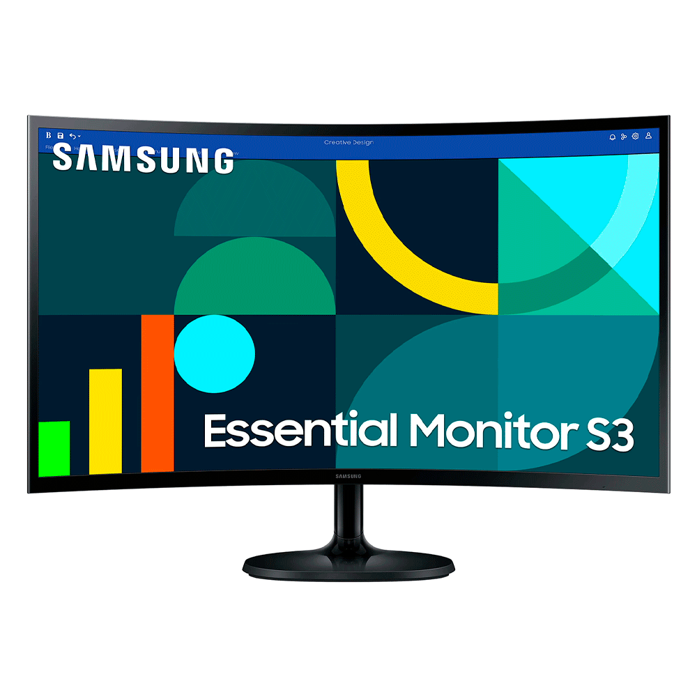 Monitor Samsung Essential S3 S36GD LS24D366GANXZA Curvo 24" Full HD (1920x1080), 100HZ, 4ms, 1xHDMI 1.4, 1xVGA (D-Sub), 1xFone de ouvido, Preto