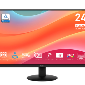 Monitor Msi Pro MP243L E14 23.8" Full HD (1920 x 1080), 1MS, 100HZ, IPS, 1xHDMI 1.4, 1xDisplayPort 1.2,  1xConector de Audio, Preto