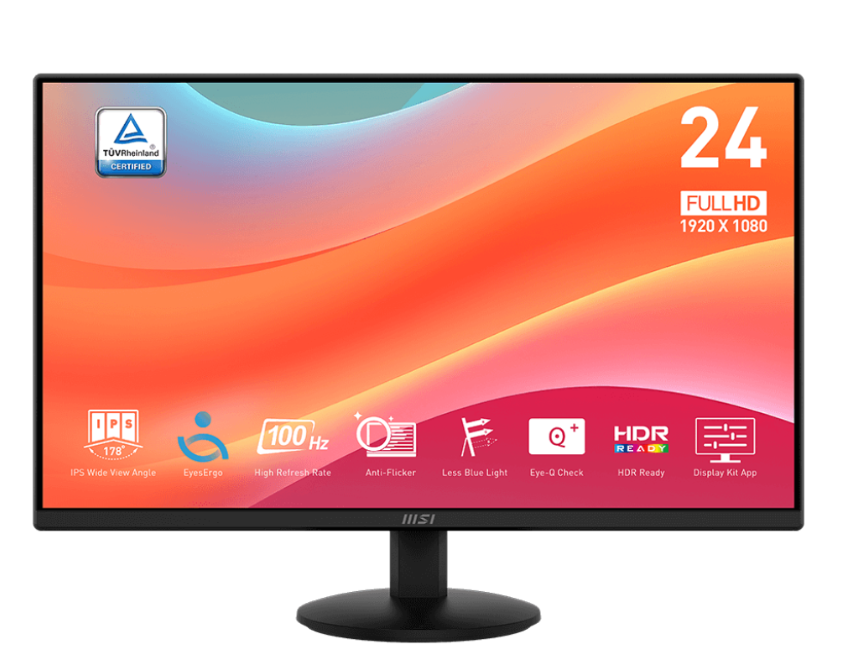 Monitor Msi Pro MP243L E14 23.8" Full HD (1920 x 1080), 1MS, 100HZ, IPS, 1xHDMI 1.4, 1xDisplayPort 1.2, 1xConector de Audio, Preto