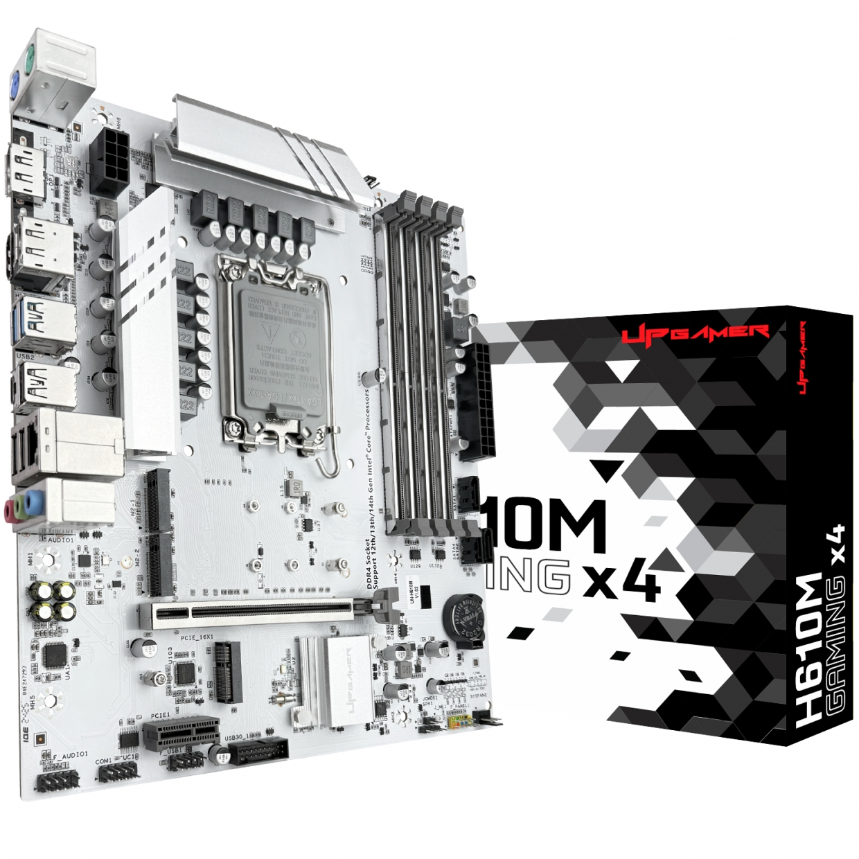 Placa Mãe UP Gamer H610M GAMING X4, Intel LGA 1700, m-ATX, 4X DDR4, M.2 NVMe, UPG-H610MD4-GX4, Branco