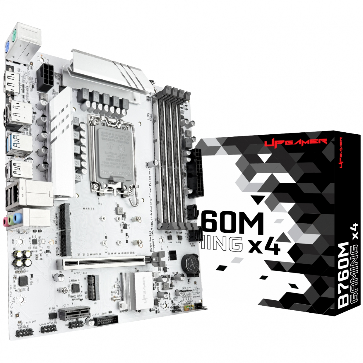 Placa Mãe UP Gamer B760M GAMING X4, Intel LGA 1700 m-ATX, 4xDDR4, 1xHDMI, 2X Displayport, 1x USB-C, 2x M.2, 2x USB 3.2, 3x USB 2.0, UPG-B760MD4-GX4, Branco - Imagem 2