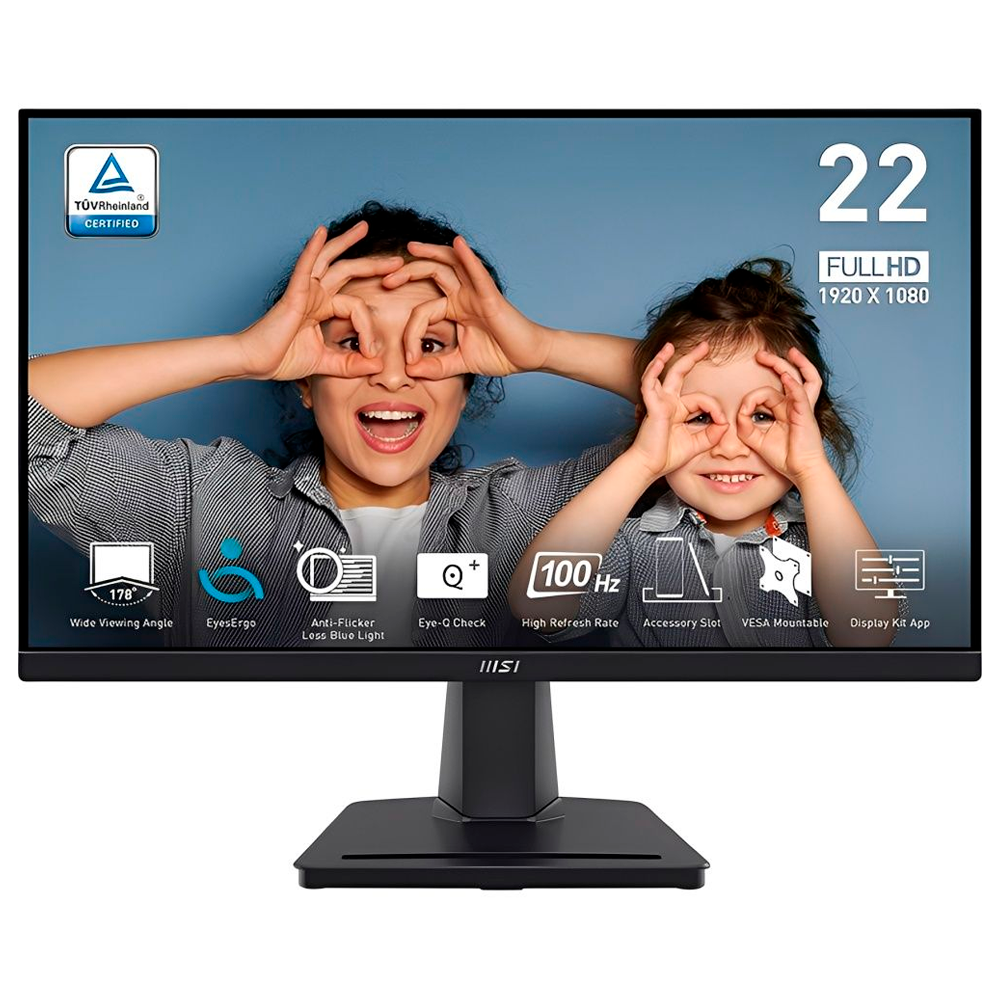 Monitor MSI PRO MP225V, 21.45" Full HD VA 100Hz 1ms Adaptive-Sync HDMI, Preto