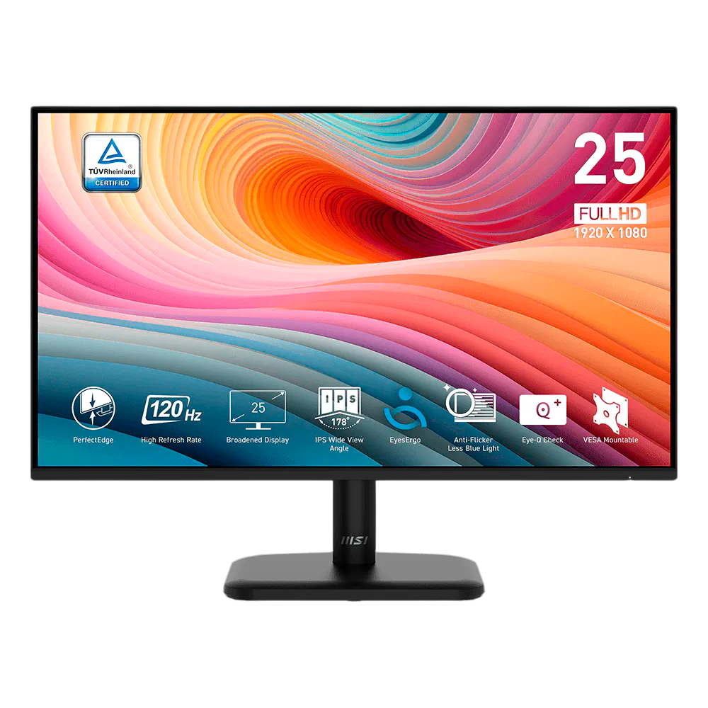 Monitor MSI PRO MP251L E2, 24.5" Full HD IPS 120Hz 1ms Adaptive-Sync HDMI, 9S6-3PD2CM-021, Preto