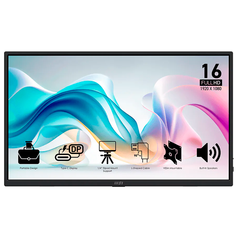 Monitor MSI PRO MP165 E6, 15.6" Full HD IPS 60Hz 4ms Adaptive-Sync HDMI, 9S6-3PE50M-004, Preto